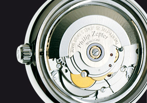 The self-winding movement - embossed ‘Philip Zepter’ - is mounted on ball bearings and shows the exact hour, minute, and second 